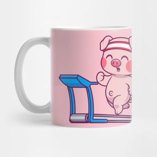 Cute Pig Running On Treadmill Cartoon Mug